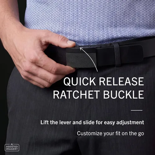 Vista 3 de Kenneth Cole REACTION, cinturón ajustable de calce perfecto para hombre – Estilos de hebilla de bloqueo de seguimiento y compresión NEGRO MATE