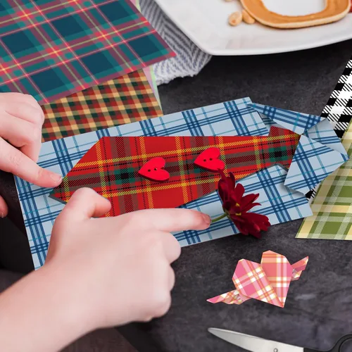 Vista 7 de Bloc de papel de tartán a cuadros de 30x30 cm, papel de doble cara, paquete de papel para álbumes de recortes, cartulina decorativa - 36 hojas