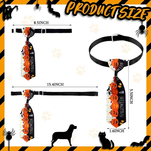 Vista 3 de Frienda 6 lazos de Halloween para perros pequeños, gatos, collares de perro de Halloween, ajustables, calavera, corbatas para mascotas, corbatas