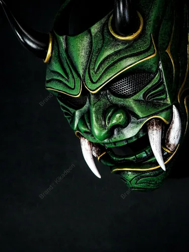 Vista 4 de Oni Samurai Airsoft máscara de Halloween disfraz de guerrero ninja malvado demonio asesino Cosplay película utilería verde V2 KK105