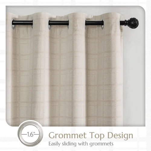 Vista 5 de Beauoop Cortinas Opacas de Jacquard a Cuadros Beige de 96 Pulgadas de Largo, 2 Paneles para Dormitorio y Sala de Estar, Cuadros Vichy