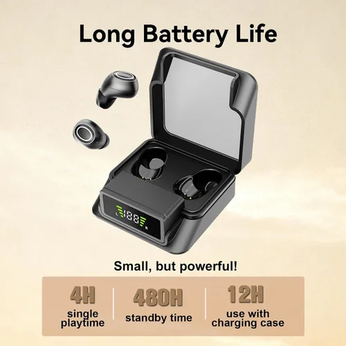 Vista 4 de Auriculares invisibles pequeños pequeños para orejas pequeñas, auriculares inalámbricos Bluetooth intraurales, auriculares ocultos, IPX5 Negro