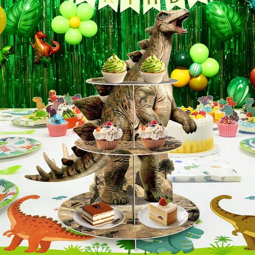 Vista 5 de Stegosaurus - Soporte para cupcakes de dinosaurio, 3 niveles, decoración