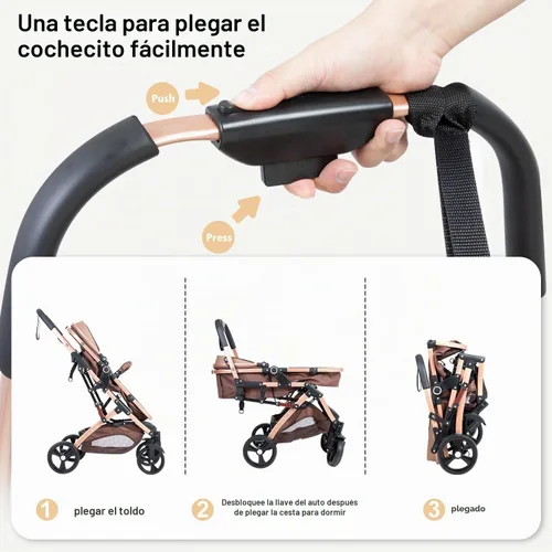 Vista 5 de Cochecito de bebé reversible para recién nacido 2 en 1, cochecito de paisaje alto, cochecito plegable con respaldo ajustable