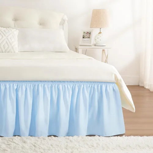 Vista 58 de Falda de cama RIMELA tamaño Queen color verde bebé con caída de 15 pulgadas, falda elástica envolvente, volante que protege contra el polvo