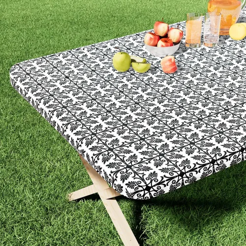 Vista 28 de Misaya - Mantel de vinilo rectangular, mantel elástico con respaldo de franela, 100% impermeable, cubierta de plástico para mesas plegables de 4