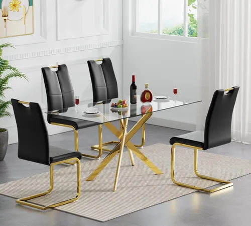 Vista 14 de Henf Juego de mesa de comedor de 5 piezas para 4, mesa de comedor rectangular de 51 pulgadas y 4 sillas de comedor de poliuretano gris carbón, mesa