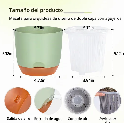 Vista 2 de QCQHDU Macetas de orquídeas de 5.7 pulgadas con agujeros para trasplantar, macetas de plástico de doble capa con riego automático para plantas