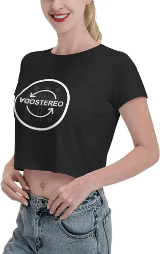 Vista 2 de Soda Stereo Logo Crop Top Female Casual Round Neck Short Sleeve Leak Navel Clothes