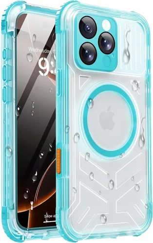 Vista 23 de Funda impermeable para iPhone 15 con Magsafe, protector de pantalla, cordón, IP68 militar de cuerpo completo a prueba de golpes, para deportes Negro