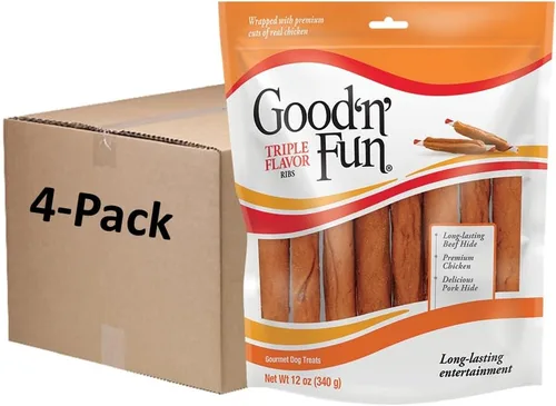 Vista 10 de Good 'n' Fun Masticables de Costillas de Triple Sabor para Todos los Perros, 12 Onzas, Consiente a tu Perro con Masticables de Larga Duración Hechos