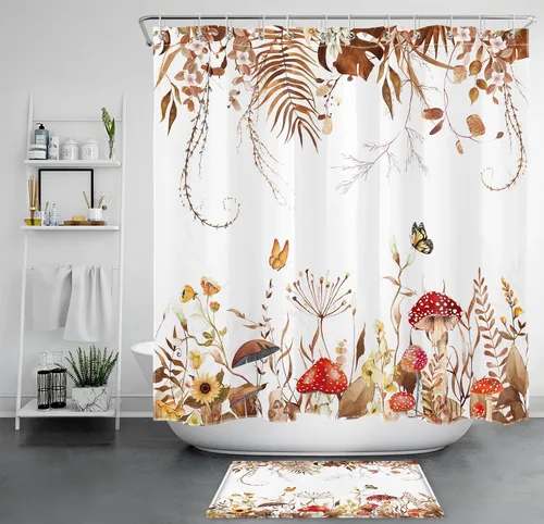 Vista 28 de LB Cortina de ducha espeluznante de Halloween, lindo fantasma en flores, árbol negro, luna llena, cortinas de ducha para baño, tela de poliéster