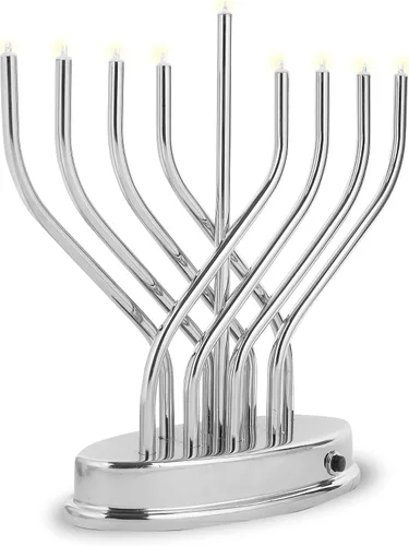 Vista 2 de Menorá contemporáneo de metal LED Chapado en cromo