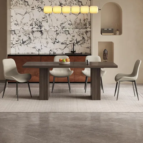 Vista 3 de Juego de mesa de comedor moderna de 5 piezas, mesa de cocina rectangular de roble de 66.9 pulgadas con 4 sillas, mesa de comedor de madera moderna