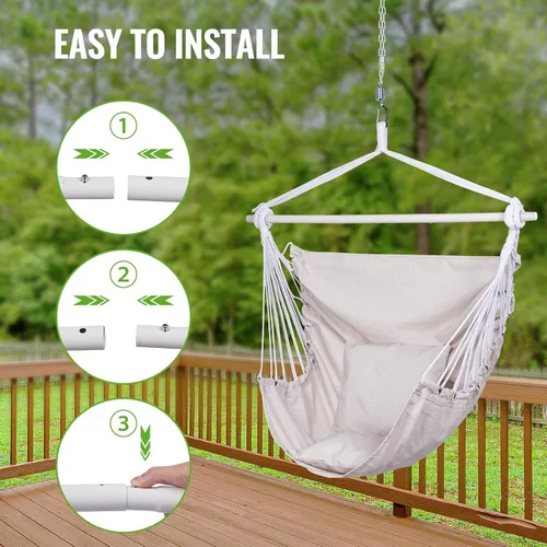 Vista 6 de Backyard Expressions Silla Hamaca Colgante con Cojines y Kit para Colgar – Capacidad de 500 lb, Tela de Mezcla de Algodón, para Uso