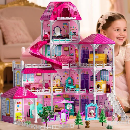 Vista 7 de JUKUDAHU Villa Playset for Girl Ages 3-7, 4-Storey House, 10 Rooms, 2 Dolls