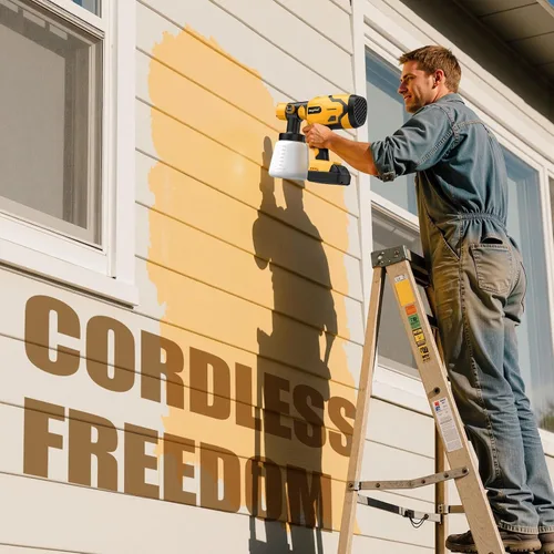 Vista 5 de Pulverizador de pintura inalámbrico para batería Dewalt de 20 V, pulverizador de pintura sin escobillas de 600 W con contenedor de 1000 lúmenes