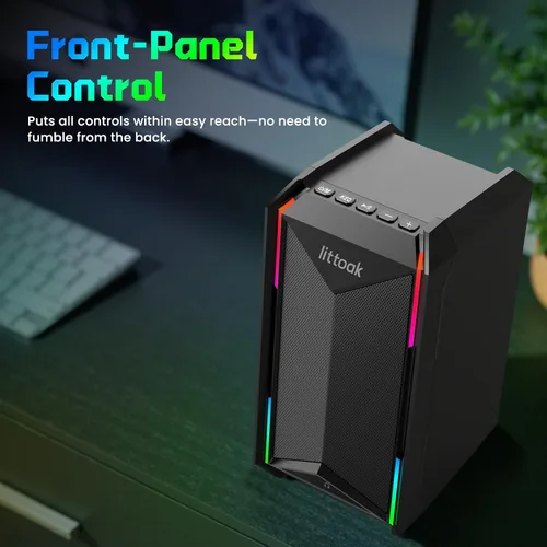 Vista 6 de LITTOAK Altavoces de computadora para música y juegos, altavoces alimentados por adaptador de CC para PC de escritorio o portátil, altavoz