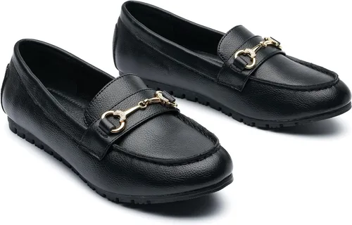 Vista 3 de Women's Wide Casual Comfort Loafers Slip on Flat Shoes Women's Penny Loafers with Arch Support Women Dressy Buckle Moccasions