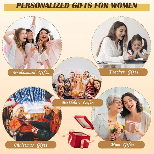 Vista 7 de YOOLIFE Regalos para mujeres, bolsa de yute con inicial y 2 bolsas de maquillaje, regalos personalizados para mujeres, profesores, mamá, amiga