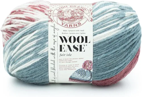 Vista 21 de Lion Brand Yarn - Ovillo de lana Wool Ease Fair Isle, hilo para tejer, color beige/oliva, 1 unidad Worsted Weight Wool Acrylic Blend Knit &