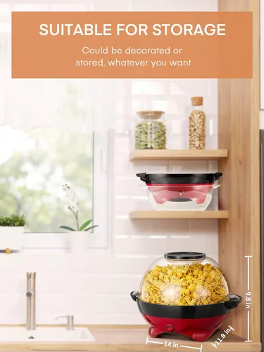 Vista 9 de HOUSNAT Máquina de palomitas de maíz, máquina para hacer palomitas de maíz de 28 tazas, 800 W con tecnología de calentamiento rápido, superficie