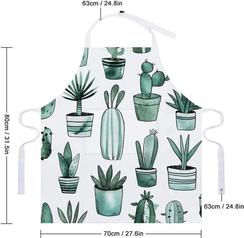 Vista 2 de Personalized Cacti And Succulents Adult Apron, Kitchen Cooking Aprons for Woman Man, Adjustable Bib Apron with Pocket for Baking, BBQ Crafting