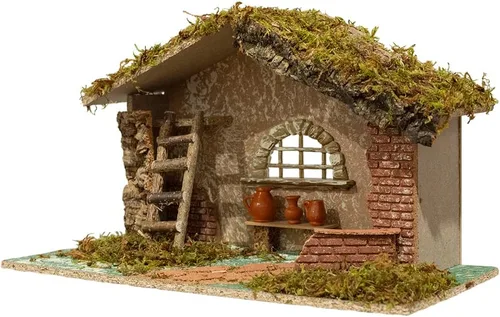 Vista 3 de VILLAGE GIFT IMPORTERS Nativity Creche - Estable 11 pulgadas de alto y 18.25 pulgadas de ancho Techo y suelo de musgo realista Trabajo