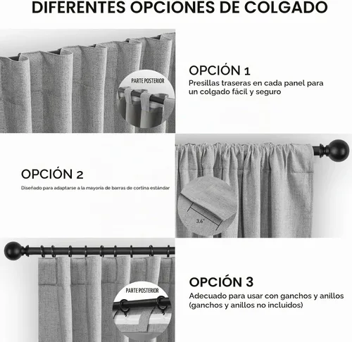 Vista 3 de FLORECORD Cortinas de lino 100% opacas de 52 pulgadas de ancho x 84 pulgadas de largo, juego de 2 paneles de cortinas opacas con aislamiento térmico
