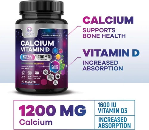 Vista 3 de Calcio 1200 mg por porción con vitamina D3 – Suplemento de salud ósea, vitamina D y suplementos de calcio para mujeres y hombres – hueso, dientes