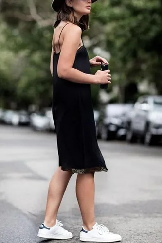 Vista 3 de ft FENTENG Camisón de satén para mujer, camisón de encaje sedoso, sin mangas, camisón cómodo