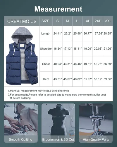 Vista 7 de CREATMO US Chaleco cálido para mujer chaleco grueso acolchado sin mangas con capucha desmontable