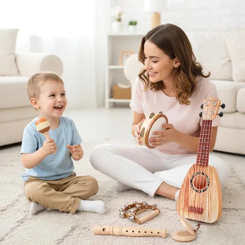 Vista 2 de Conjunto de Guitarra para Niños - Juguetes Musicales para Regalos de Cumpleaños de Niños de 2 3 Años, Juguetes Montessori para Niñas de 2 Años