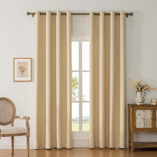Vista 14 de Cortinas opacas con aislamiento térmico y ojales para dormitorio y sala de estar, 2 paneles, 52 pulgadas de ancho x 63 pulgadas de largo, textura