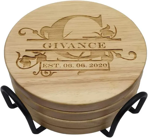 Vista 9 de Posavasos de madera personalizados para bebidas, grabado personalizado, monograma, grandes regalos para familiares, amigos o para ti mismo