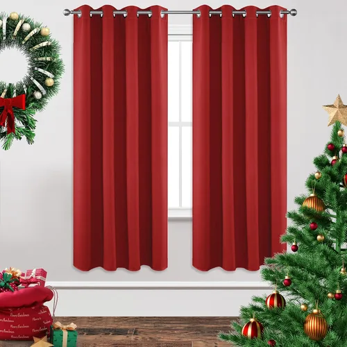 Vista 28 de Joydeco - Juego de 2 paneles de cortinas opacas de 63 pulgadas, 2 cortinas largas con aislamiento térmico burg, cortinas de oscurecimiento