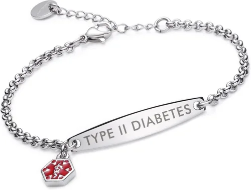 Vista 82 de LinnaLove - Pulsera de identificación de alerta médica con cadena Rolo simple pregrabada para mujer