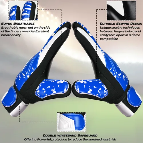 Vista 5 de Guantes de portero juvenil con doble protección para la muñeca, material de látex antideslizante Azul