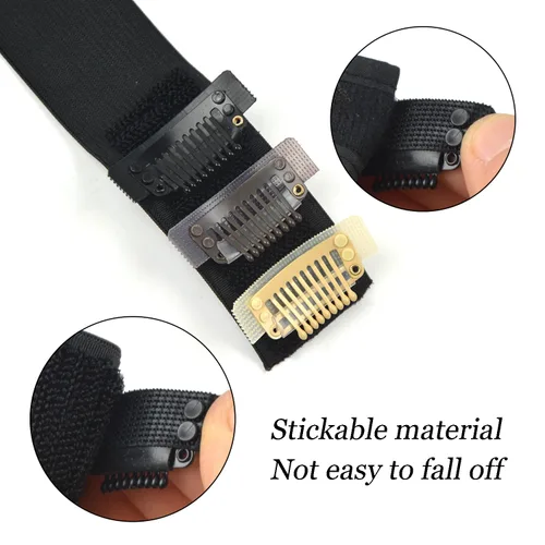 Vista 5 de 3 piezas de línea de pesca de alambre elástico invisible con 4 clips de peluca adhesivos para extensiones de cabello (negro)