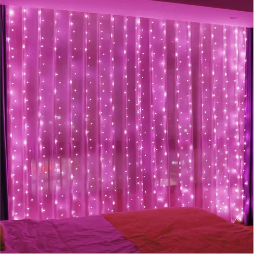 Vista 9 de ZSJWL - Guirnalda de 300 luces LED de hadas para cortina con mando a distancia, 8 modos, 2.9 × 2.9 mt, luz de cadena para cortina con enchufe USB