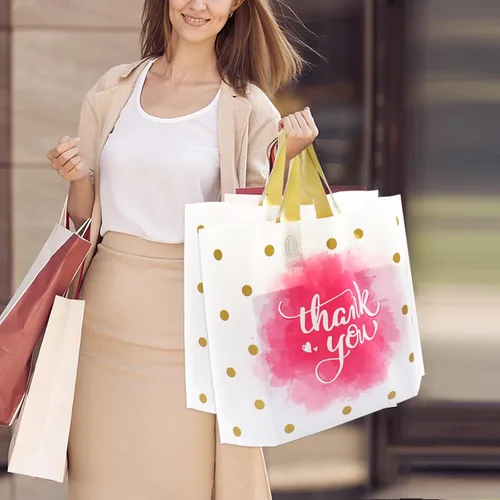 Vista 8 de Bolsas de agradecimiento – Paquete de 50 bolsas de mercancía extra gruesas de 10 x 12 pulgadas con asa de bucle para pequeñas empresas minoristas