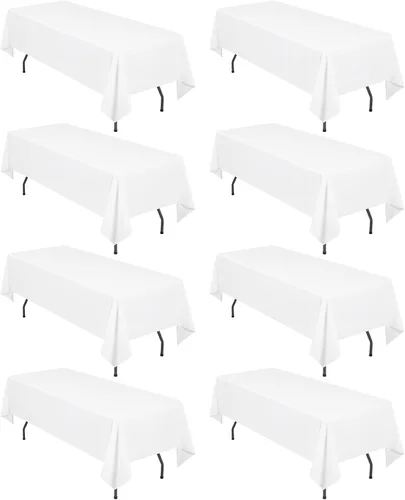 Vista 8 de Paquete de 8 manteles rectangulares de poliéster de 60 x 126 pulgadas para mesas de 8 pies, resistentes a las manchas y a las arrugas, lavables