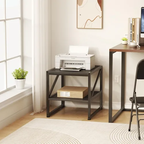 Vista 5 de Mesa auxiliar con estación de carga, mesa auxiliar cuadrada de 20 pulgadas con puertos USB y tomas de corriente, mini soporte para refrigerador
