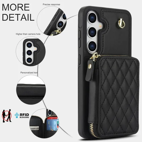 Vista 4 de Asuwish Funda de teléfono para Samsung Galaxy S25 5G Wallet Cell Cover con protector de pantalla de vidrio templado, correa cruzada de muñeca