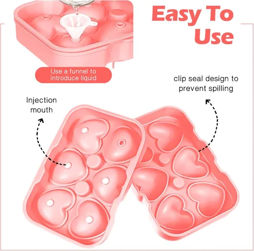 Vista 2 de Domensi 2 moldes grandes de hielo en forma de corazón 3D reutilizables de silicona con 6 formas de corazón para bricolaje, chocolate, dulces, Rosa