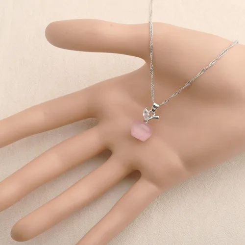 Vista 6 de Bobauna - Collar con colgante en forma de manzana con ópalo rosa en 3D, regalo de appreiación para tutor entrenador director