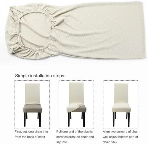 Vista 5 de Fundas para silla de comedor Yisun, fundas elásticas para silla de comedor, funda protectora para silla de comedor, mezcla de poliéster, Beige