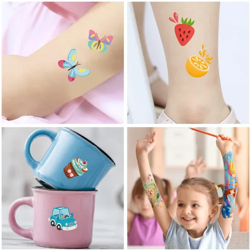 Vista 6 de Leesgel 66 hojas de tatuajes temporales para niños, tamaño mixto, calcomanías falsas de tatuajes con dinosaurios/coches/sirena, suministros