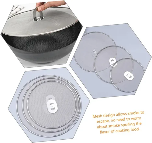 Vista 5 de 3pcs Stainless Steel Splatter Screen for Frying Pan Oil Guard