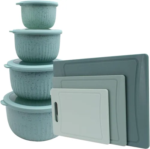 Vista 13 de COOK WITH COLOR Kitchen Essentials - Juego de tazones para mezclar con tapas y 3 tablas de cortar gruesas en blanco y negro